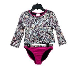 Zella Girl Sand & Sea Rashguard Swim Set Girls 16 Pink Black 2 piece Swimsuit